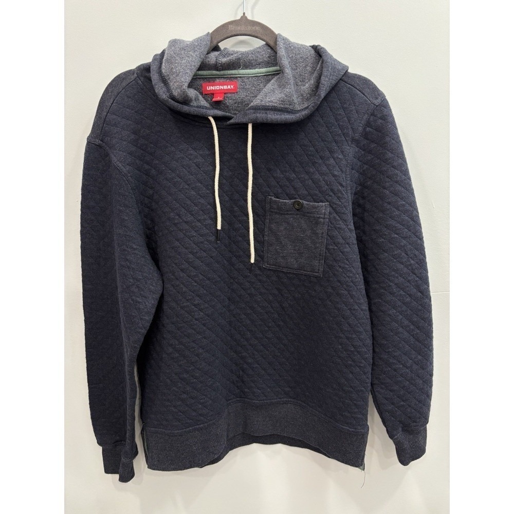Unionbay Men's Quilted Hoodie Sweatshirt S Navy Blue Pullover Drawstring Pocket